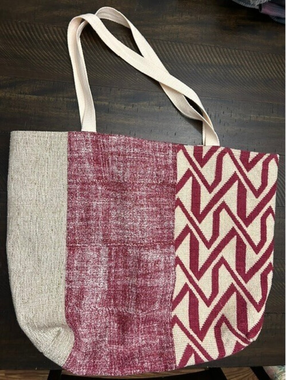 Reversible Tote Bag with Fashion Print and Geometric Pattern